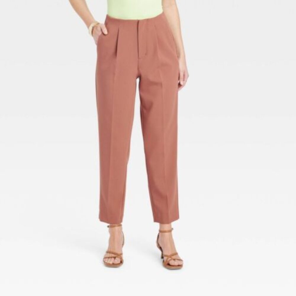 A New Day High Rise Tapered Ankle Tailored Trousers Pants Brown Size 6 Pleated